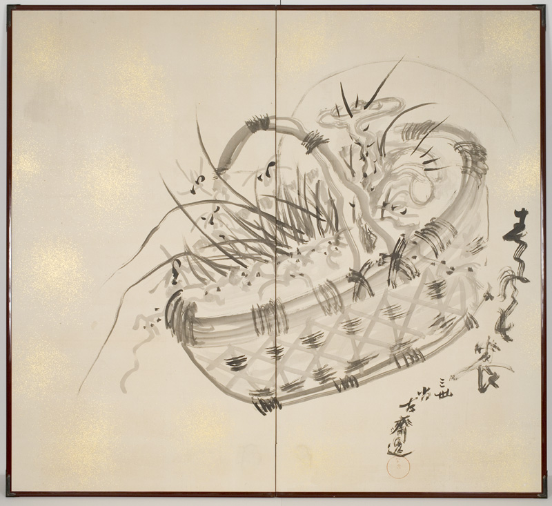 Hayakawa Shōkosai III, Painting of Basket with Fungus of Immortality and Orchids