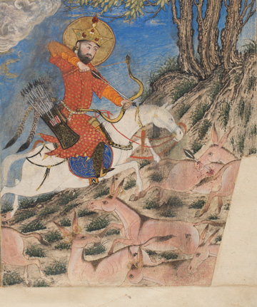 Persian, Bahram Gur Hunting Wild Ass, from the “Great Mongol Shahnama” of Firdausi (detail), about 1335