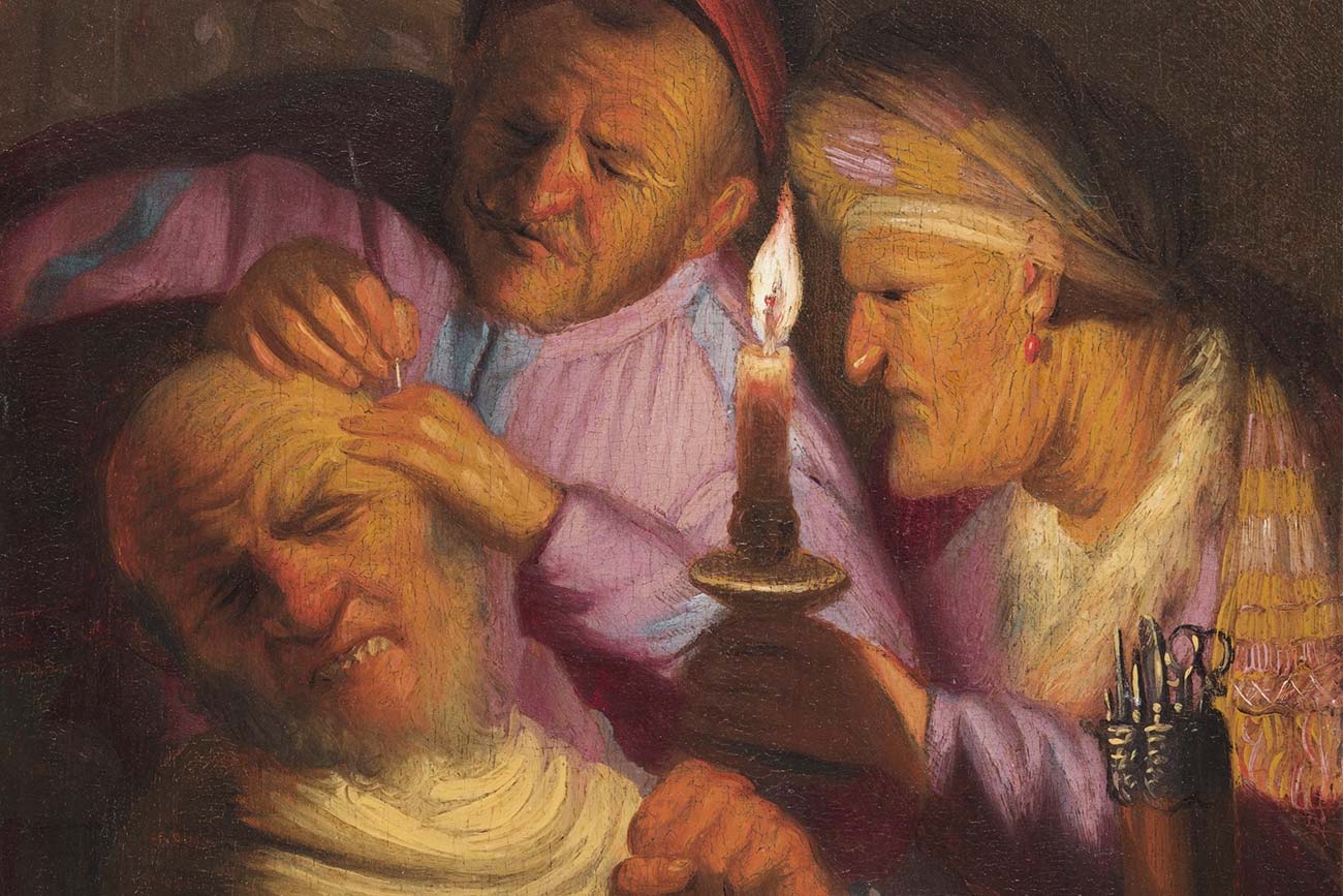Rembrandt van Rijn, 'The Stone Operation', detail, ca. 1624–25, oil on panel