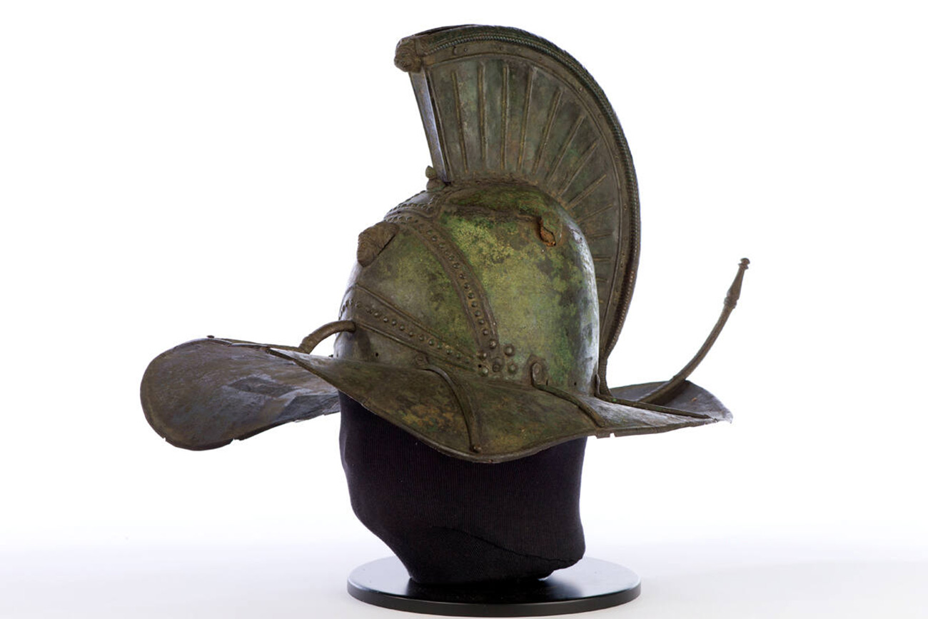 Roman, 'Helmet for a Gladiator', about 100 CE, bronze