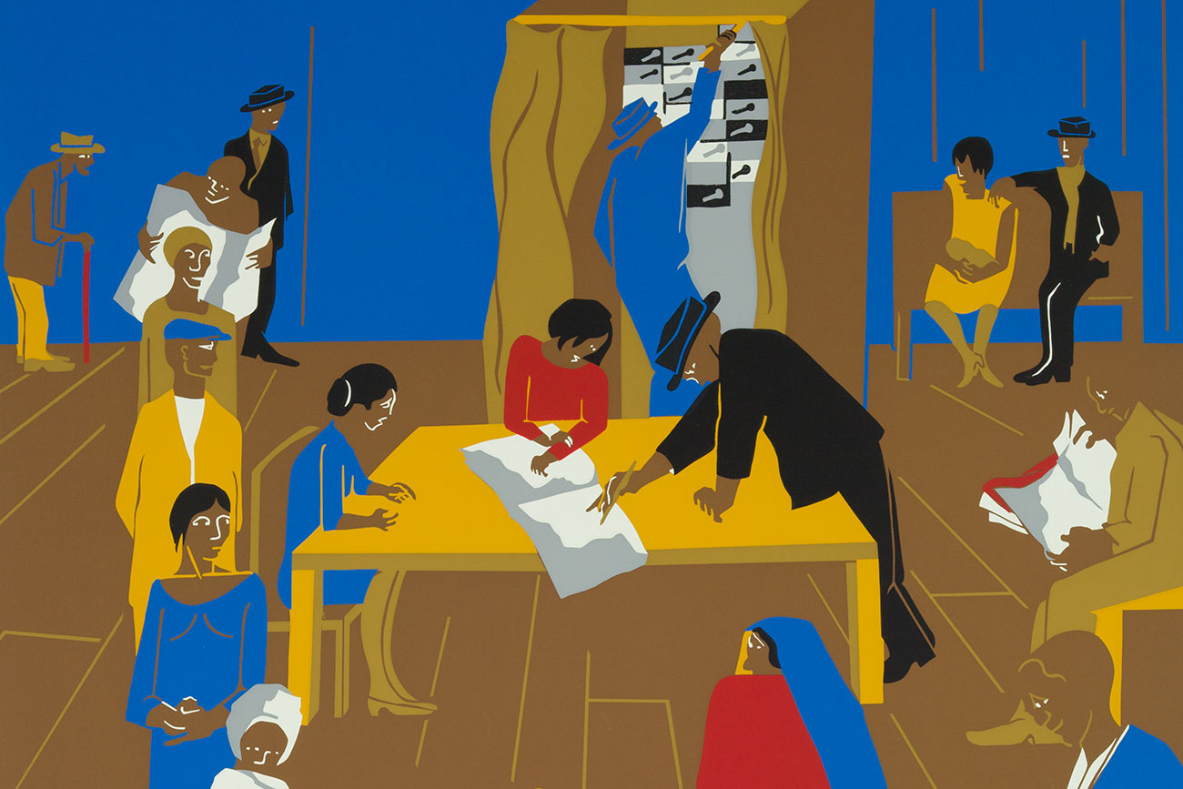 Jacob Lawrence, 'The 1920's...The Migrants Cast Their Ballots', detail, 1974, color screenprint