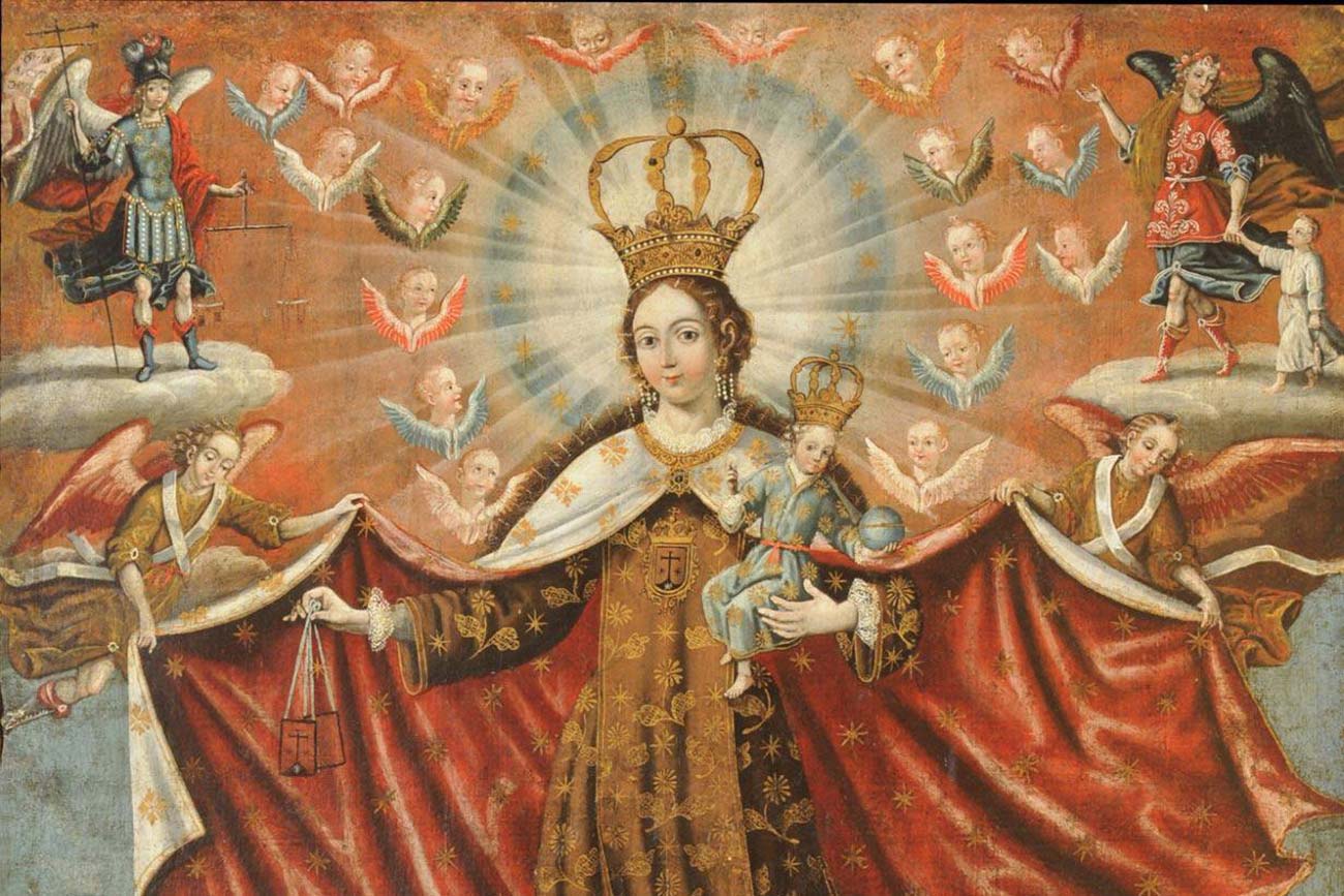 Gaspar Miguel de Berrío, 'Our Lady of Mount Carmel with Bishop Saints', detail, 1764, oil on canvas
