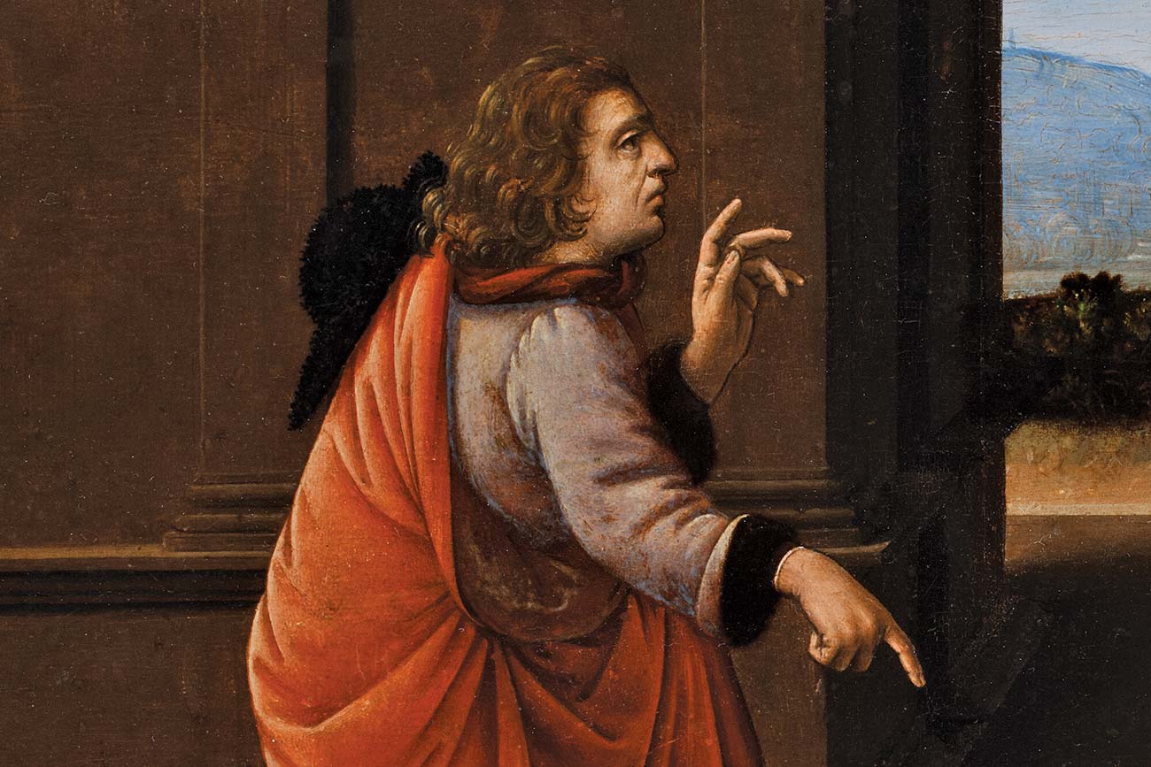 Attributed to Leonardo da Vinci and Lorenzo di Credi, 'A Miracle of Saint Donatus of Arezzo', detail, about 1479, painting on panel