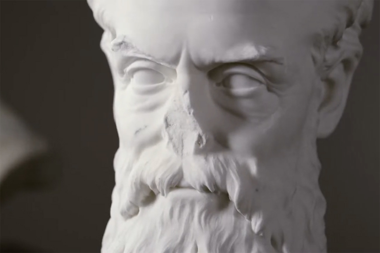 Close-up photo of a bust of John Brown, sculpted by Edward Augustus Brackett