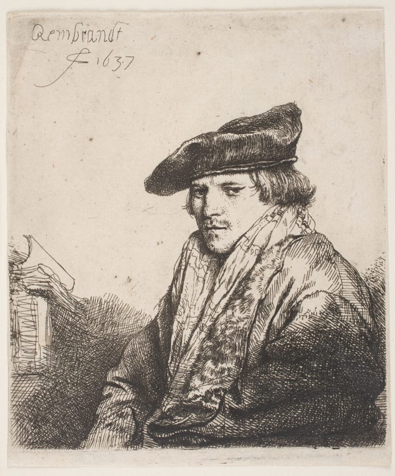 Rembrandt van Rijn, A Young Man In A Velvet Cap, 1637, etching on cream laid paper