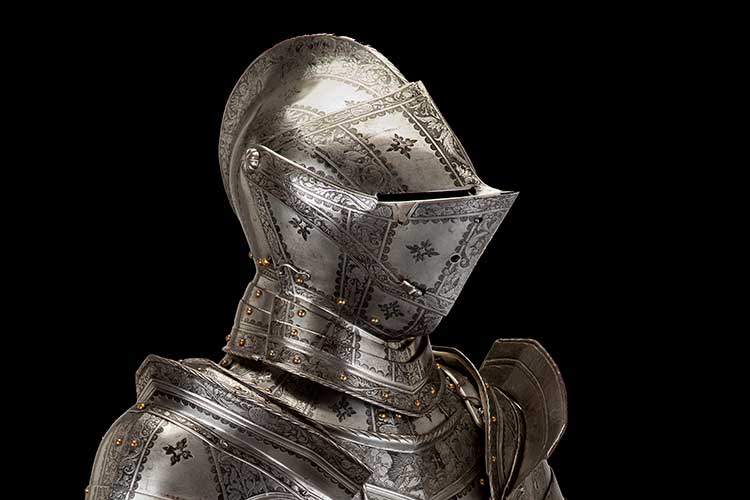 Detail of a suit of armor from the Higgins Collection