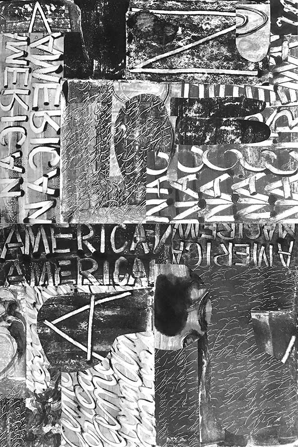 Toby Sisson, 'American | naciremA 1', 2017-18, encaustic monotype collage mounted on wood panels