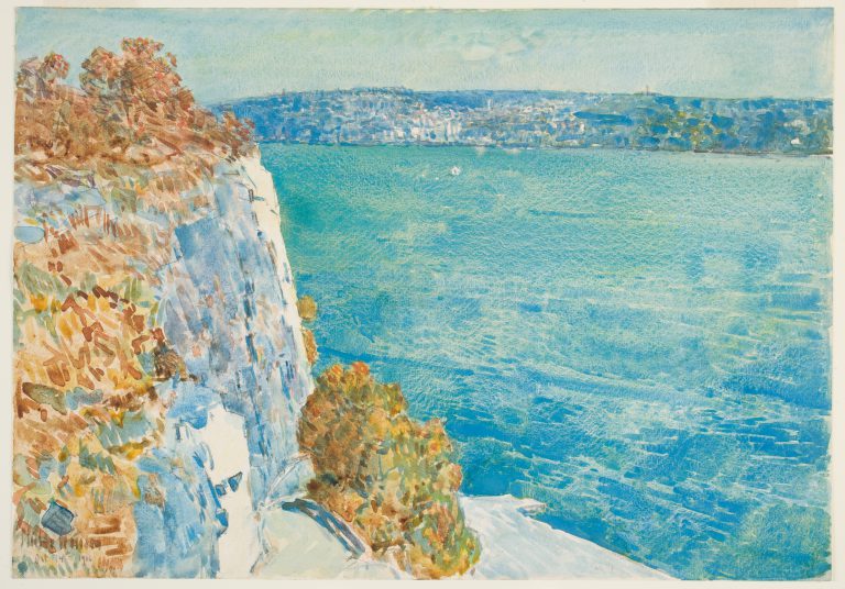 Childe Hassam, Yonkers from the Palisades, 1916, watercolor over graphite on medium, slightly textured cream wove paper