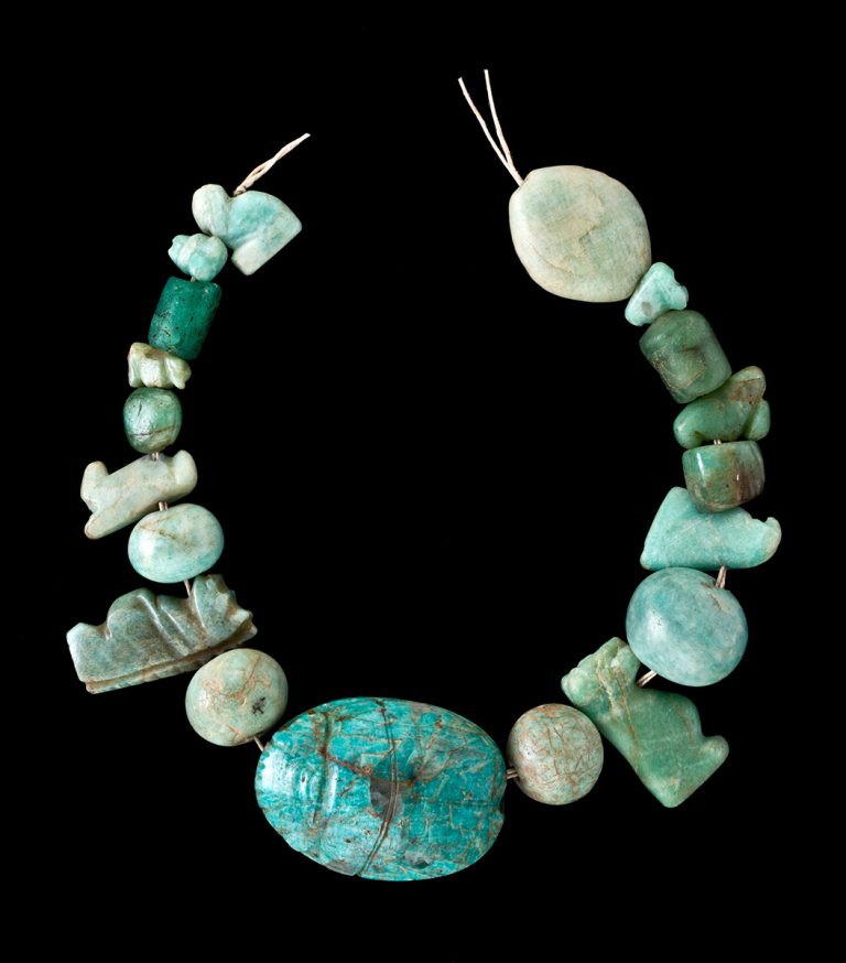 String of Beads and Amulets, ancient Egyptian, Middle Kingdom, about 1980–1760 BCE, amazonite (green feldspar)
