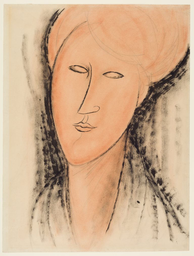 Amedeo Modigliani, Head of A Woman, about 1915, india ink with watercolor over graphite on cream wove paper