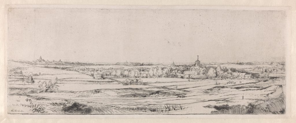 Rembrandt van Rijn, Panorama near Bloemendael Showing the Saxenburg Estate ('The Goldweigher's Field'), 1651, etching and drypoint