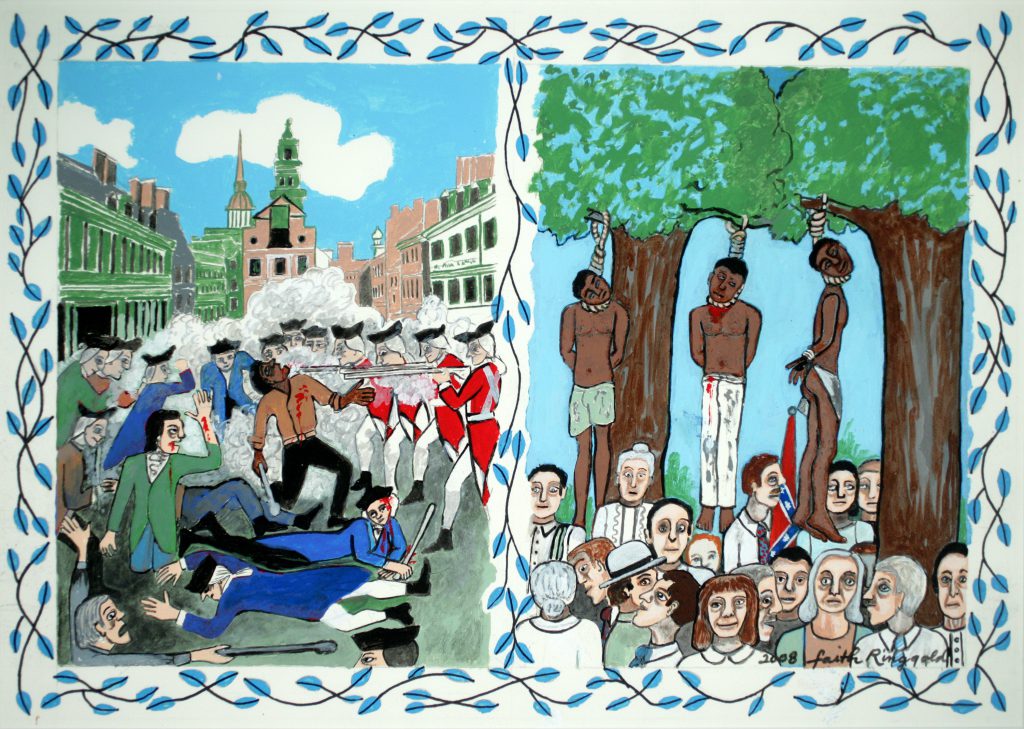 Faith Ringgold, Absolute Tyranny, from Declaration of Freedom and Independence, 2007-08, acrylic on paper (set of 6)