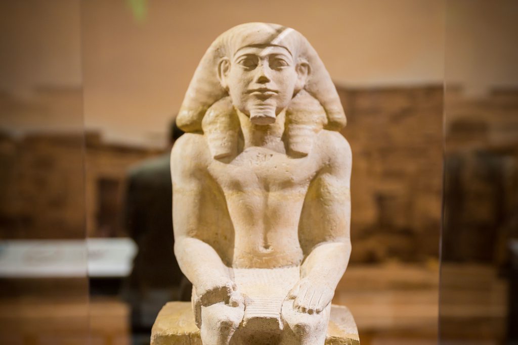 Detail of an Egyptian statue on display