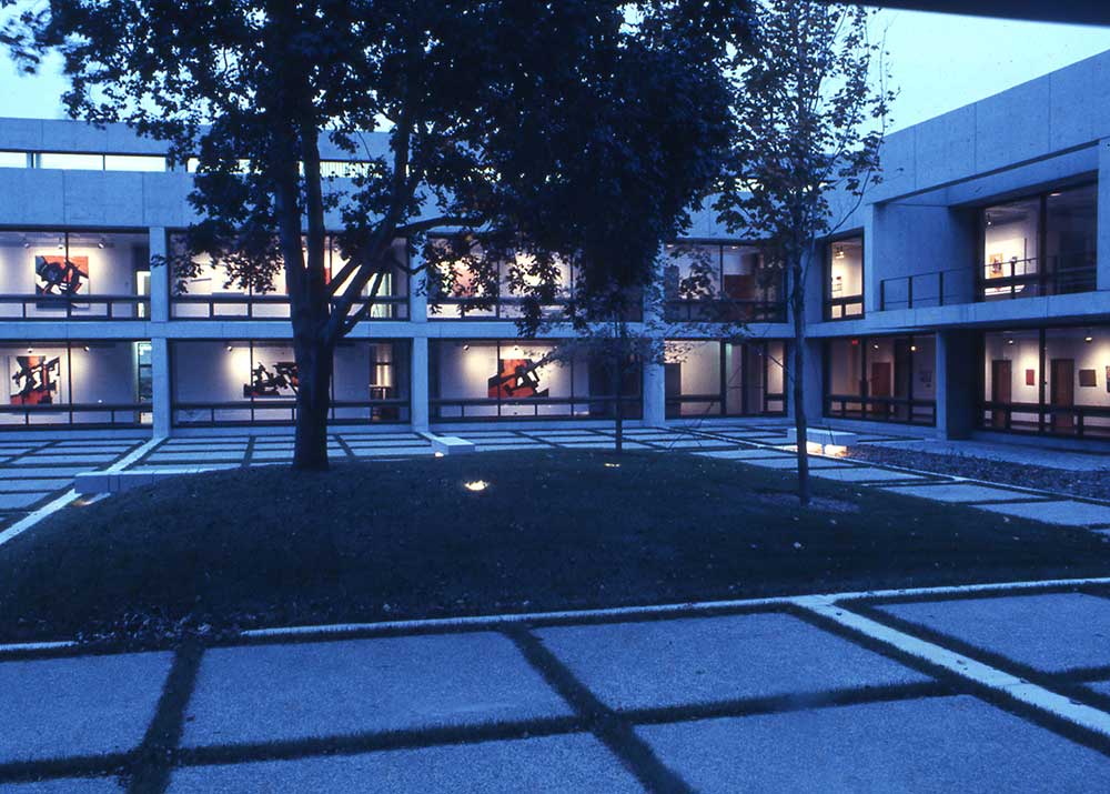 View of the Higgins Education Wing and Stoddard Courtyard, circa 1970s