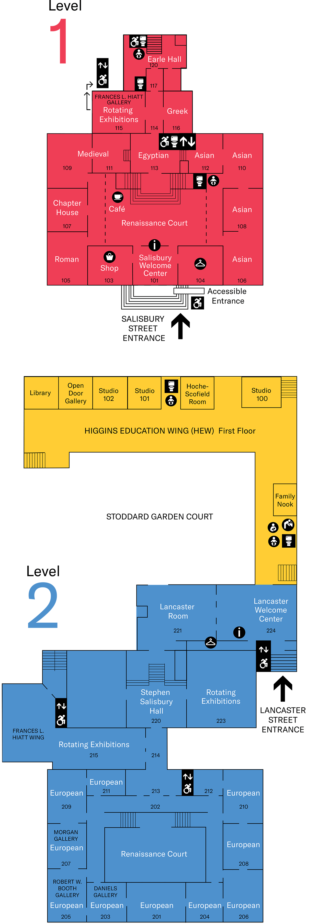 Floor map showing levels 1 and 2