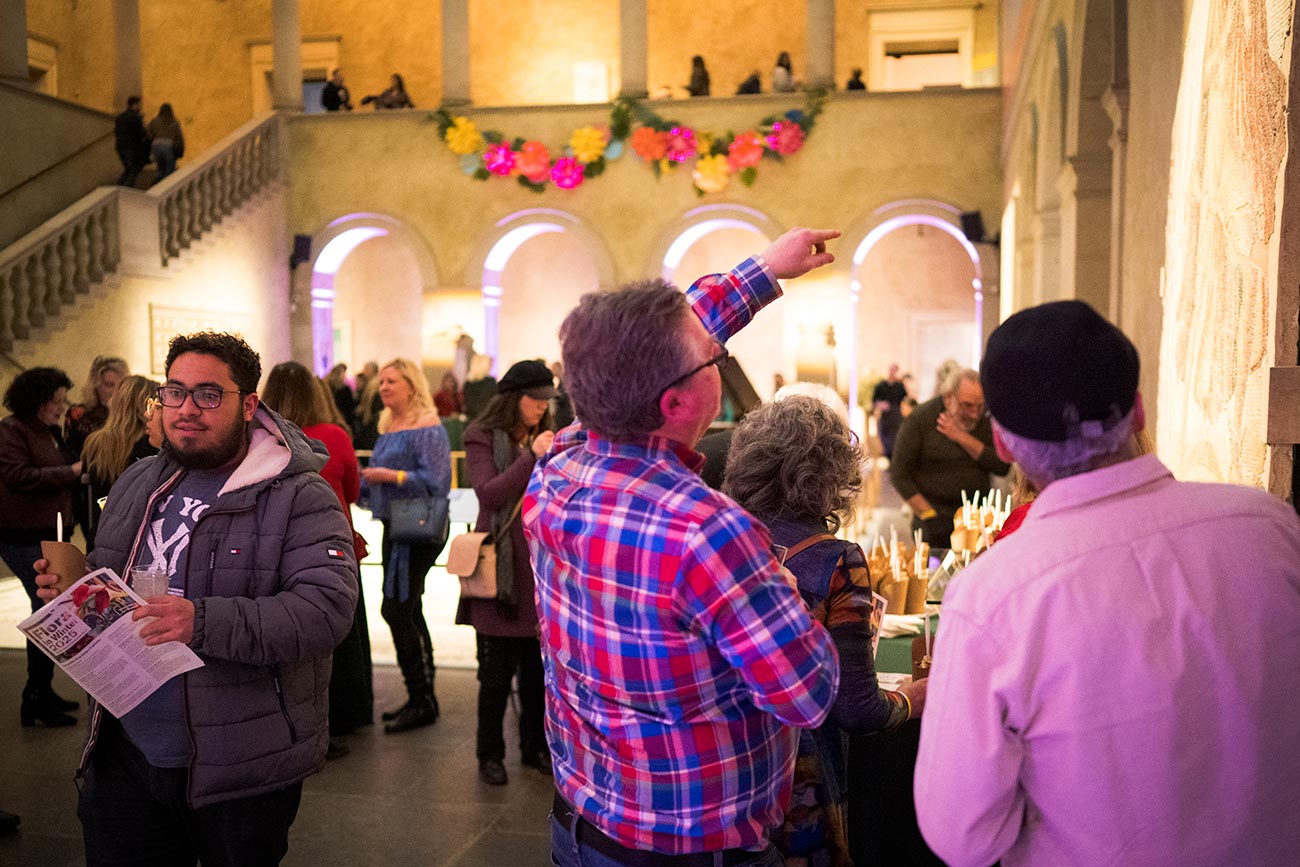 A crowded evening in Renaissance Court during Flora in Winter