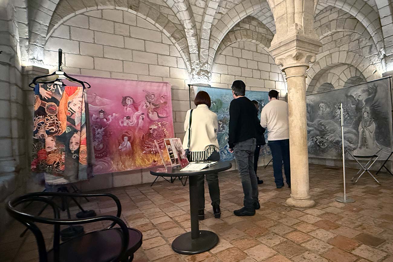 Silk watercolor paintings on display in the Chapter House