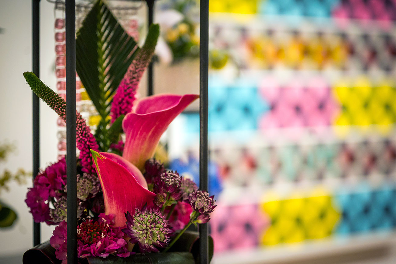 Close-up of a floral interpretation of a contemporary artwork