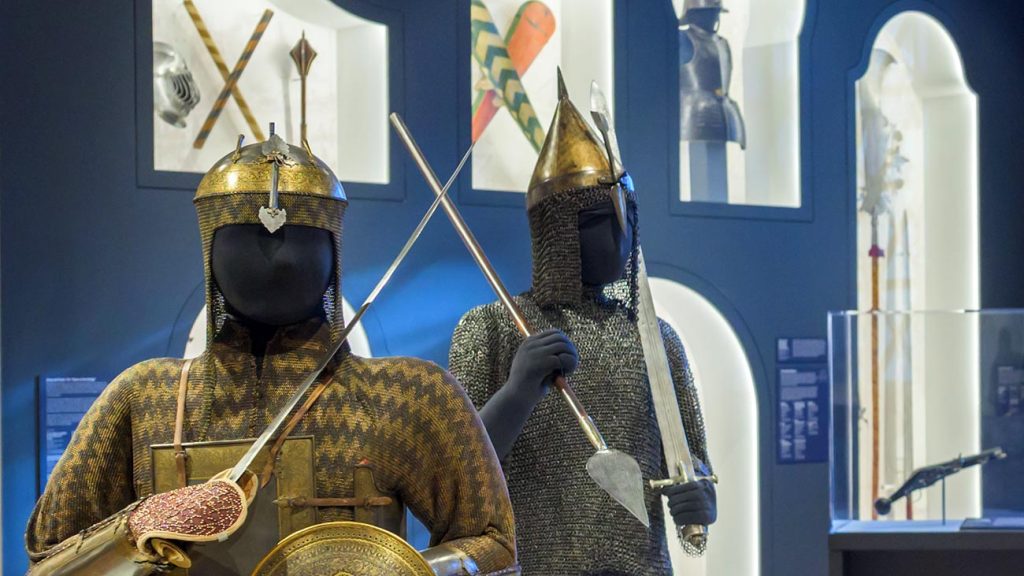 Arms and Armor gallery view with suits of armor in the foreground