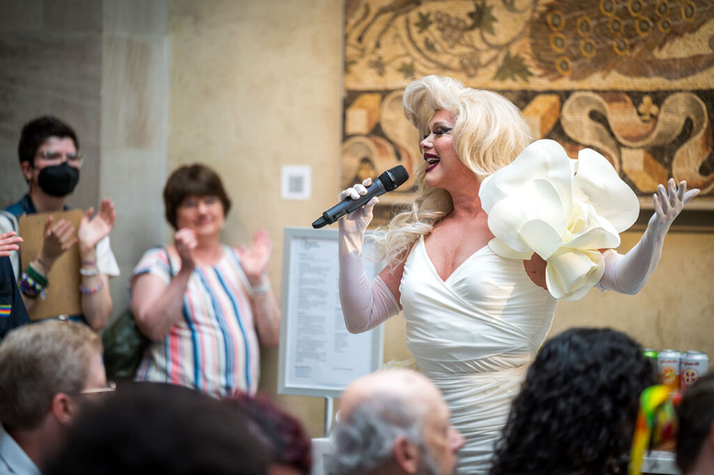 Dale LePage performing in Renaissance Court