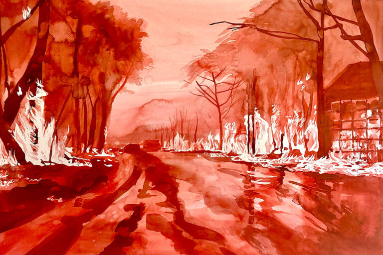 Christa Donner, 'Preparatory Sketch for Fever Dreams of a Cool-Breathed Earth (Fires Burning),' 2025, watercolor on paper