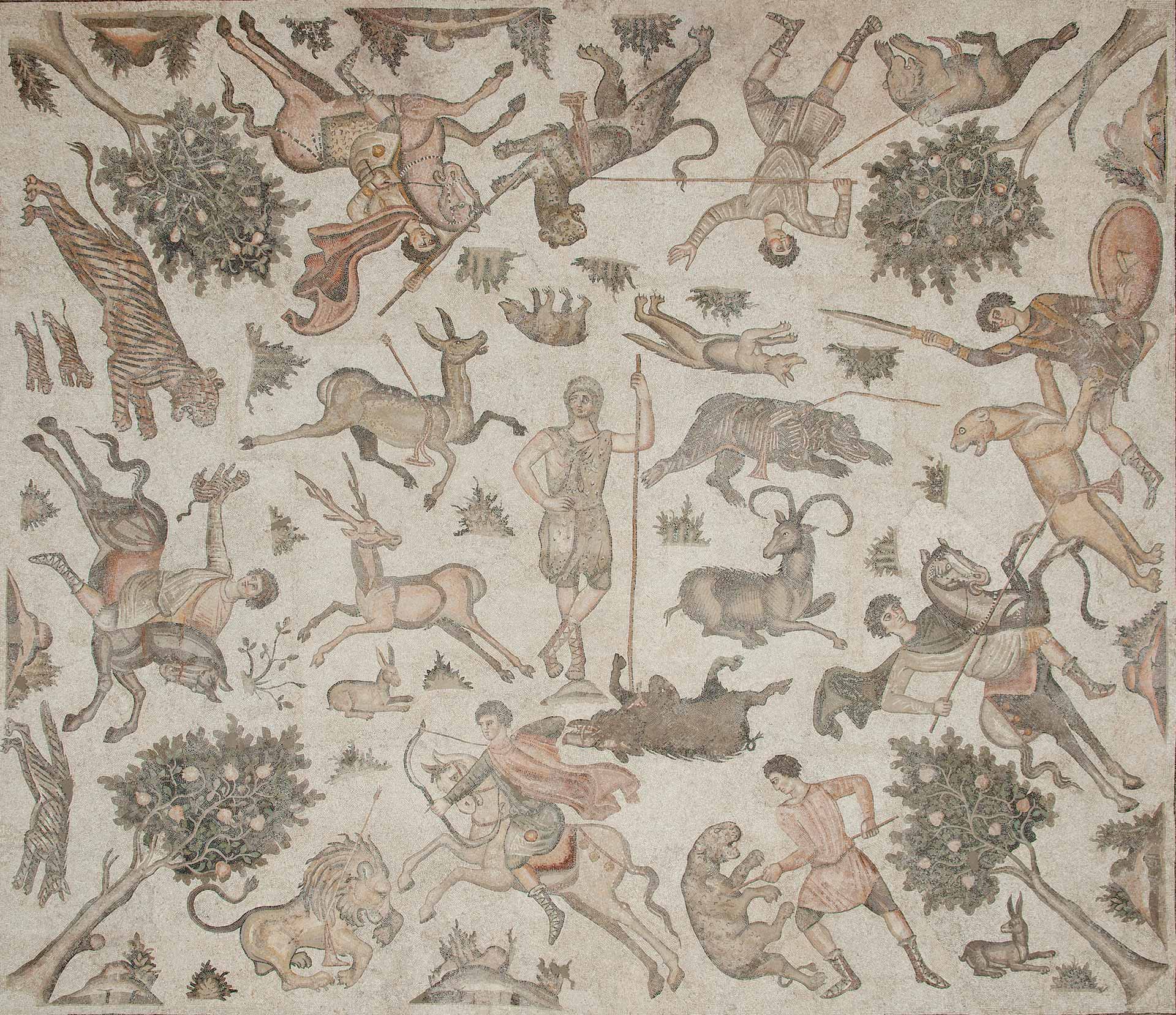 Antioch, 'Worcester Hunt Floor Mosaic,' early 500s, cubes of marble and limestone embedded in lime mortar
