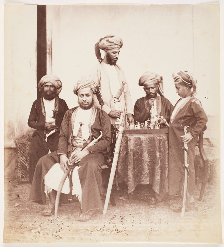 Francis Frith, 'Untitled (Four Men and a Boy from Oman or Zanzibar Playing Chess),' about 1875, albumen print