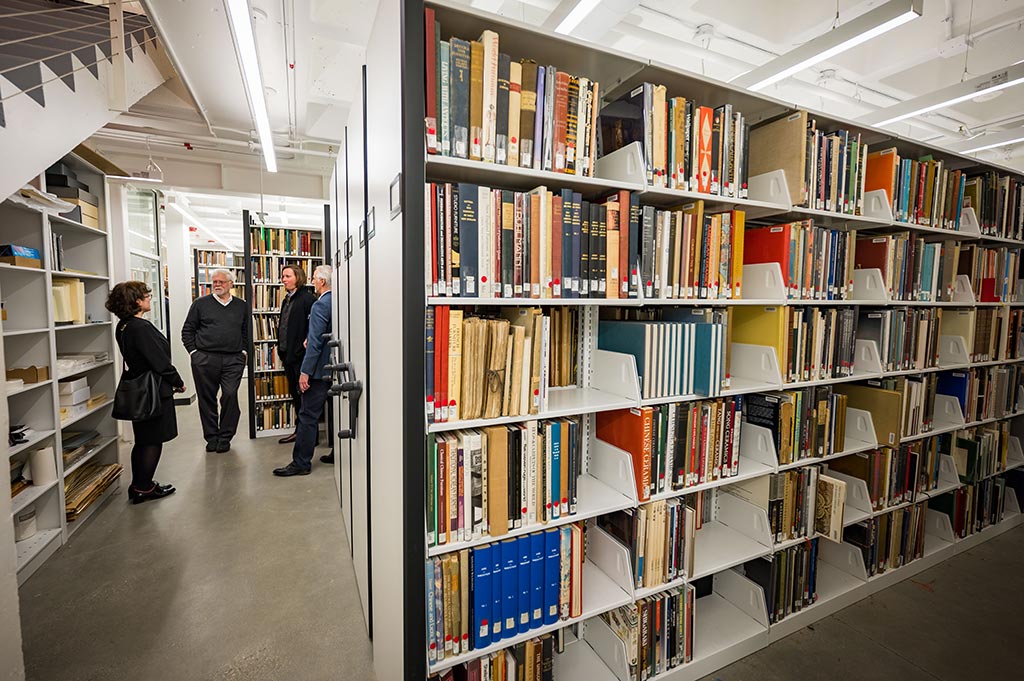 Bookshelves in the library