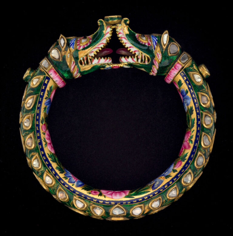 Varanasi, Uttar Pradesh, India, 'Makara-Head Bracelet (Kada),' early 1700s, gold, enamel, ruby, diamond