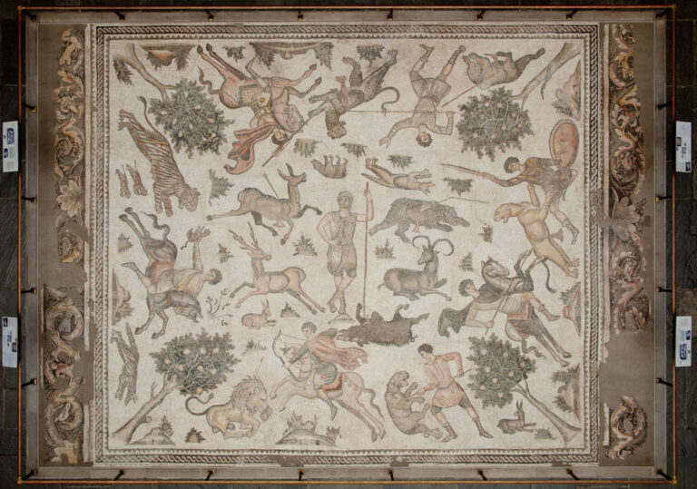 Antioch, 'Worcester Hunt Floor Mosaic,' early 500s, cubes of marble and limestone embedded in lime mortar