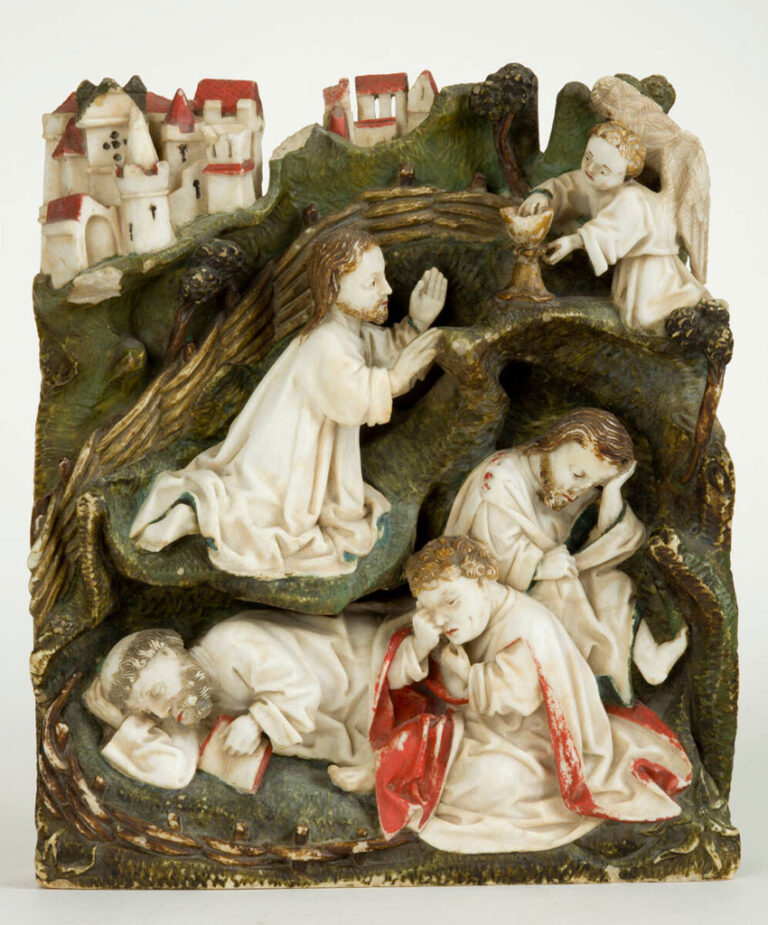 German, 'Christ and Disciples in the Garden of Gethsemane,' mid-1400s, painted alabaster