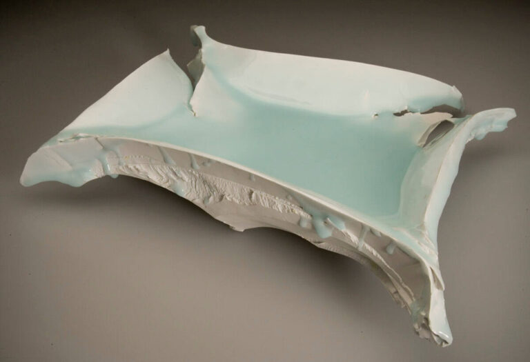 Kato Tsubusa, '‘Torn’ Rectangular Dish,' 2002, glazed “bluish-white” porcelain (seihaku-ji)