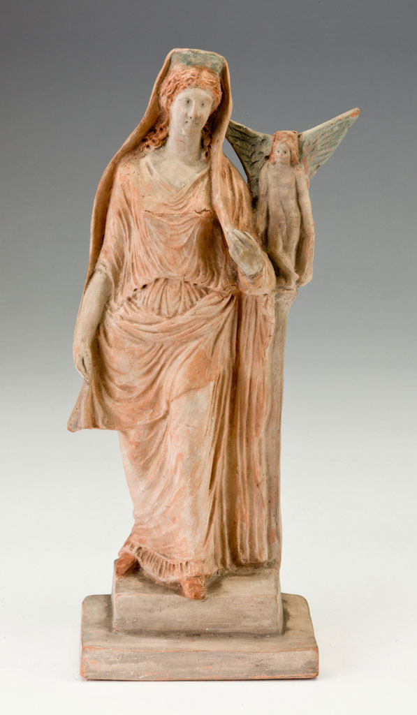 'Standing Woman Leaning against a Pedestal', about 1886, colored terracotta